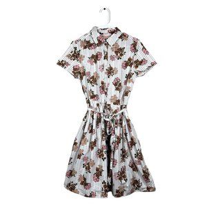Brooks Brother Short Sleeve Shirt Dress Size 8 White Pink Floral Striped